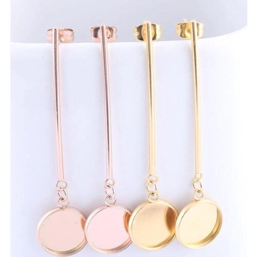 10pcs Long Bar Dangle Earring Base Fit 12mm Cabochon Setting Blanks stainless steel bezels For Jewelry Making Accessories