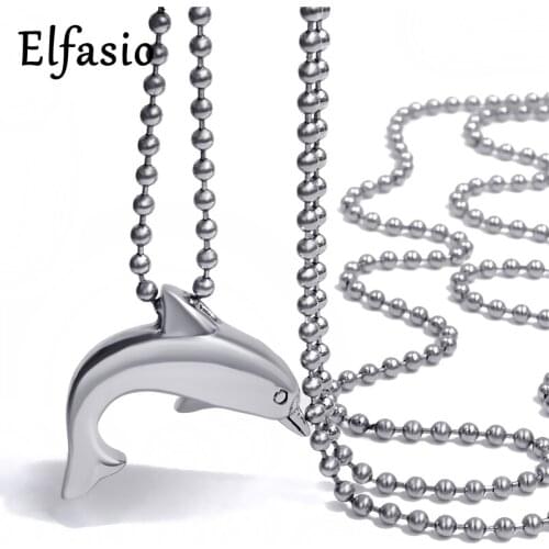 Pet Dolphin Cremation Keepsake Memorial Urn Womens Stainless Steel Pendant Necklace Chain Jewelry UP020