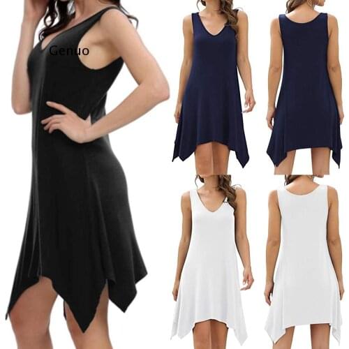 Hem Dress Womens Dress Solid Color V-Neck Fashion Sleeveless Vestidos Mujer Casual Summer Dress 2021 for Female