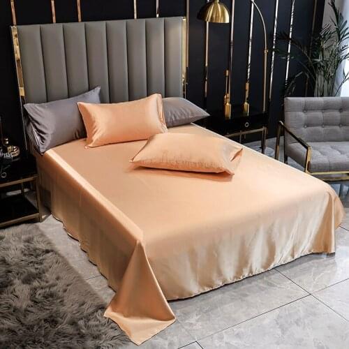 1 pc Flat Sheet Stain Silk Single/Double/Queen/King Size sabanas cama matrimonio Solid Color Bedsheet Bedding Linens For Adult