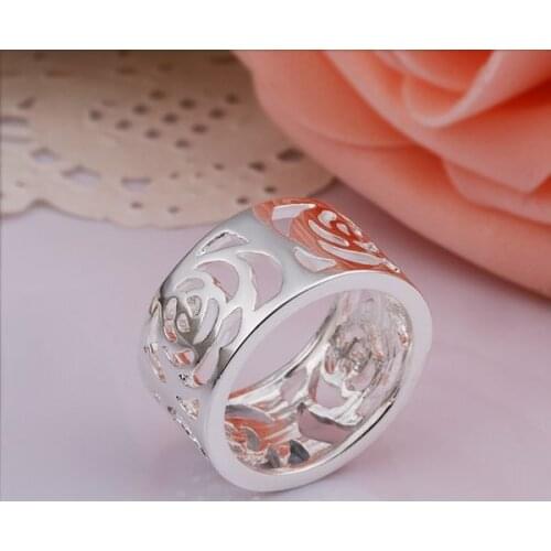 Hot Sell!Wholesale Sterling 925 silver ring,925 silver fashion jewelry ring,Fashion Hollow Rose Finger Rings SMTR257