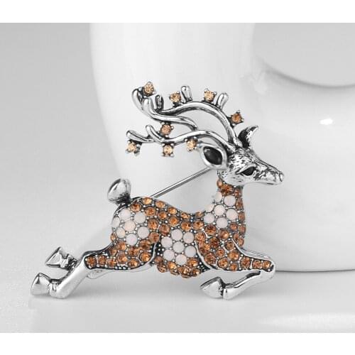 Christmas Gift Rhinestone Sika Deer Animal Brooches for Women Enamel Brooch Pins Jewelry Accessories