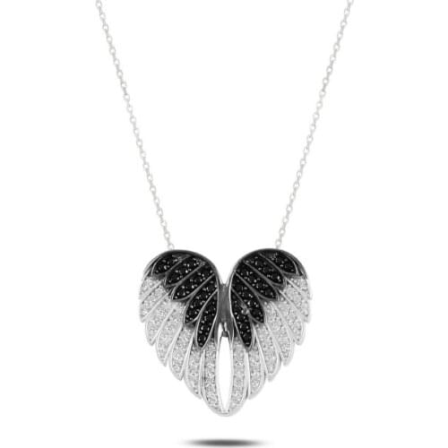 Silver 925 Sterling Wing & Heart Zircon Stone Necklace