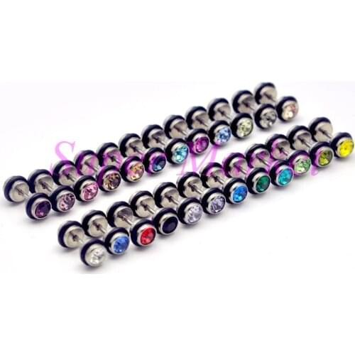 24 colors Double Gem Earring Stud Barbell Ear Nail Ring Piercing 16G Bar Ear bone screw classic sparkling earrings