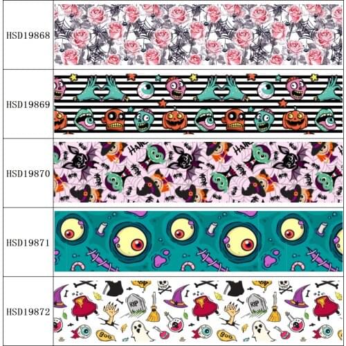 22MM 25MM 38MM 50MM 75mm Printed Pattern Halloween on Grosgrain Ribbon for diy ribbon