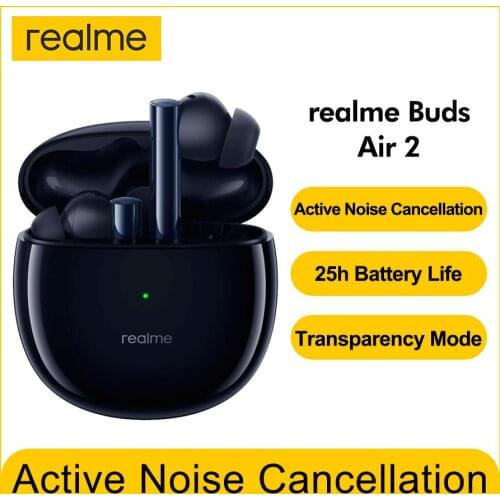 In Stock realme Buds Air 2 ANC Wireless Earphone 88ms Super Low Latency 25h Playback Game Music Sports Bluetooth Headphones