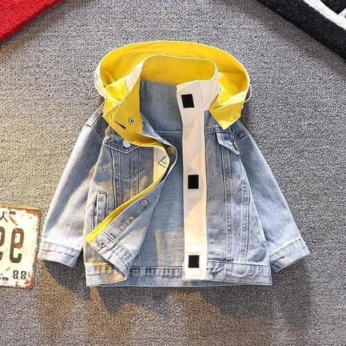 VOGUEON Spring Autumn Hooded Boy Girl Denim Jackets Kids Jeans Coat Children Splice Outerwear Clothing Sport Boy Clothes 1-8 yrs