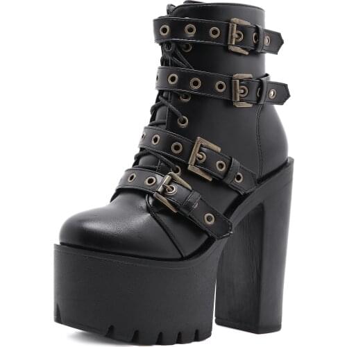 Black Ankle Boots Women Platform Soft Leather Autumn Winter Ladies Boots With Zipper Ultra High Heels Shoes 2020