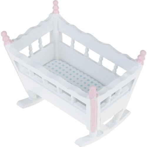 1:12 DollHouse Miniature Dolls Furniture White Wooden Cardle Baby Bed Kids Toys Wooden Nursery Cradle Baby Crib