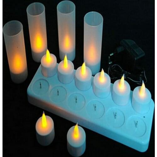 12PC Christmas LED Rechargeable Flameless Tea Light Candle set electric votives waxless safe romantic birthday church bar decor