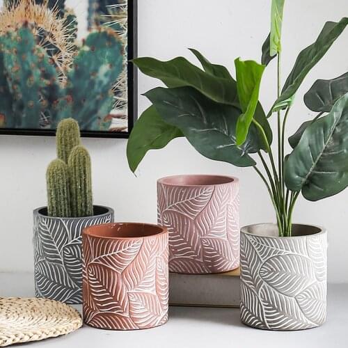 14cm Concrete Planter Pot Molds Round Flower Pot Molds Cement Plaster Leaf Pattern Design Garden Pot Molds