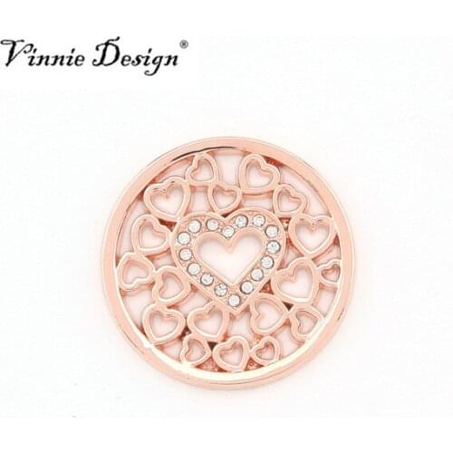Vinnie Design Jewelry New 33mm Surrounded By Hearts Coin with Clear Crystal Stone for Frame Pendant