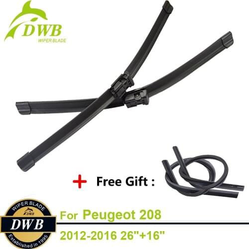 2PCS ECO Wiper Blades for Peugeot 208 2012-2016 26"+16", Free 2Pcs Rubbers, Top Windshield Wipers