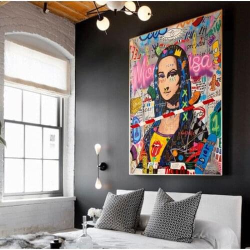 Mona Lisa Street Graffiti Art Poster Printing Interesting Oil Painting on The Wall Art Painting Living Room Home Decoration