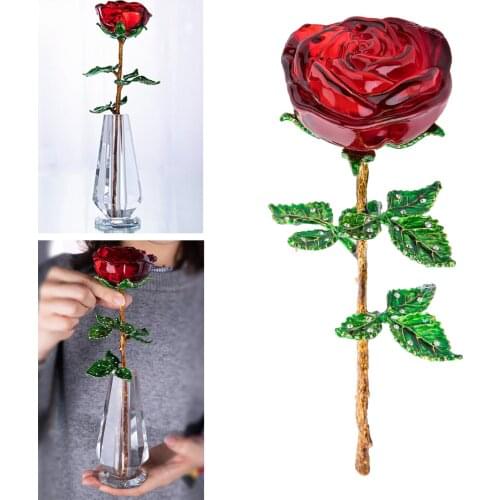 Crystal Rose Boxed Flower Figurine Present Centerpiece Restaurant Ornament