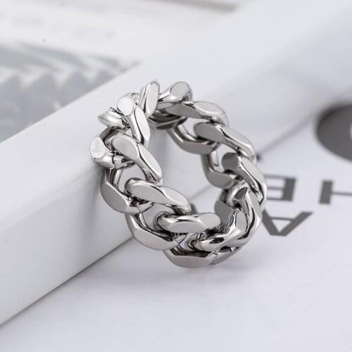 Personality 316L Stainless Steel Ring Cuban Chain Design Finger Ring Punk Style Cool Biker Ring for Men Women Hip Hop Jewelry