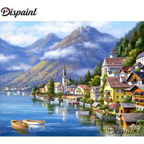 Dispaint Full Square/Round Drill 5D DIY Diamond Painting "House mountain scenery" Embroidery Cross Stitch 5D Home Decor A10512