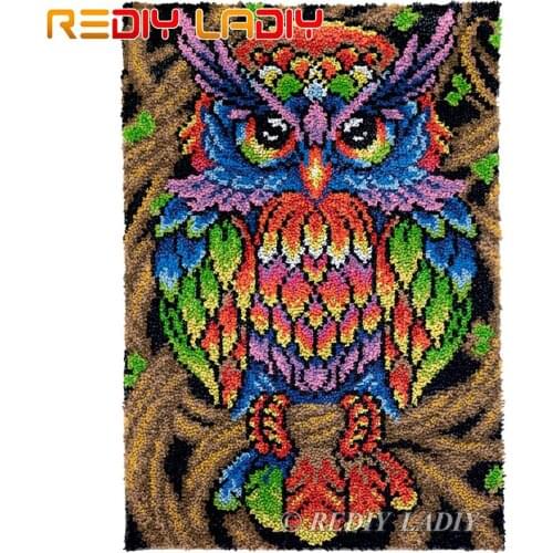 Latch Hook Rug Colorful Owl Chunky Yarn Tapestry Kits Crocheting Cushion Mat DIY Carpet Rug Needlepoint Hobby & Crafts 58*85cm
