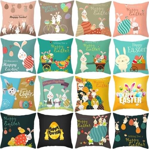 Staraise 45x45cm Happy Easter Bunny Eggs Printed Pillowcase Easter Party Decorations Rabbit Decor Gift for wielkanoc
