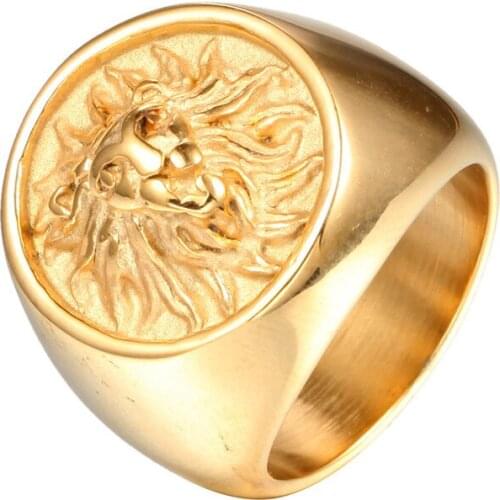 Never Fade Men Ring Punk Gold Lion Ring Stainless steel Biker Round Animal Rings Jewelry Party Power Design high quality Jewelry