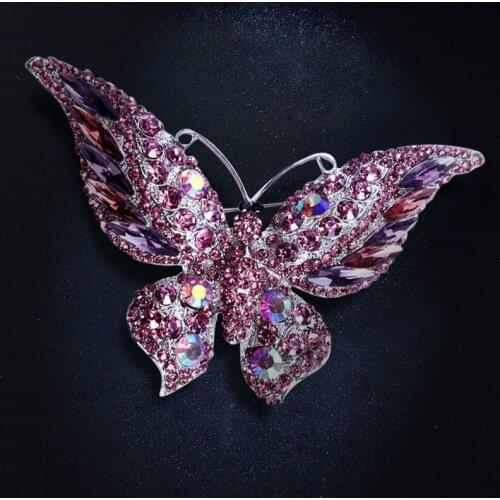 2021 New Classic Elegant Plated Rhinestone Butterfly Brooch Colored Butterfly Brooch for Woman Gift Jewelry Wholesale