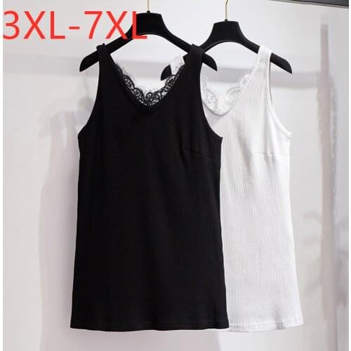 New 2021 summer plus size basic tops for women large loose sleeveless lace cotton V neck vest black white 3XL 4XL 5XL 6XL 7XL