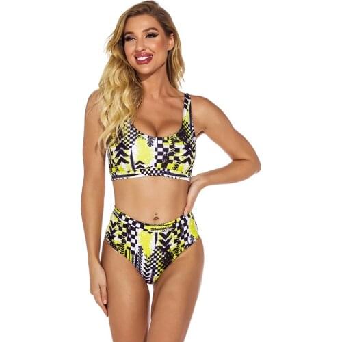 2021 New Ladies Swimwear High Waist Printing Sexy Sports Split Suit Fashionable Beach Swimming Bikini Suit