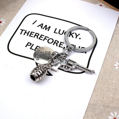 New Fashion KeychainThe Walking Dead Pendants DIY Men Jewelry Car Key Chain Souvenir For Gift Keep Calm And Kill Grenade Revolve
