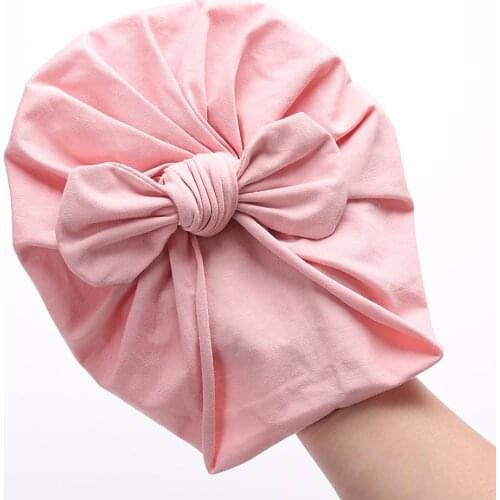 Solid Baby Cotton Beanies Cute Bear Ear Bowknot Turban Hats Sweet Soft 0-4T Elastic Caps for Newborn Baby Boy Girls Headwraps