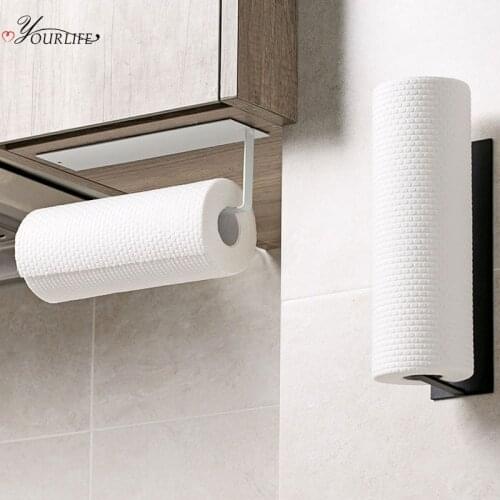 OYOURLIFE Kitchen Strong Carbon Steel Paper Towel Holder Wall Mounted Rolling Paper Holder Toilet Paper Holder Bathroom Shelf
