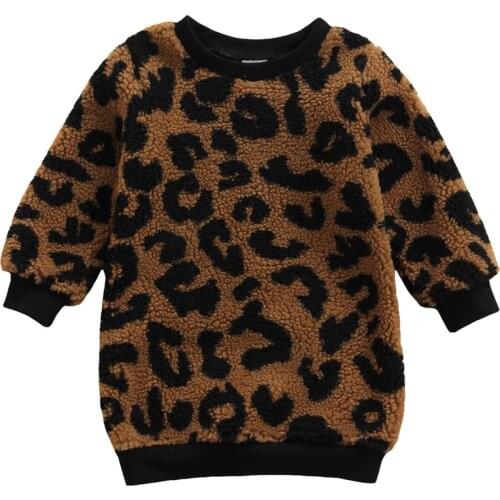 18M-6T Infant Kids Baby Girls Leopard Plush Dress Long Sleeve Thick Autumn Winter Clothes Straight Gown