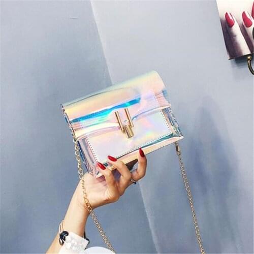 Women Transparent Bag Clear PVC Jelly Small Tote Messenger Bags Laser Holographic Shoulder Bags Female Lady