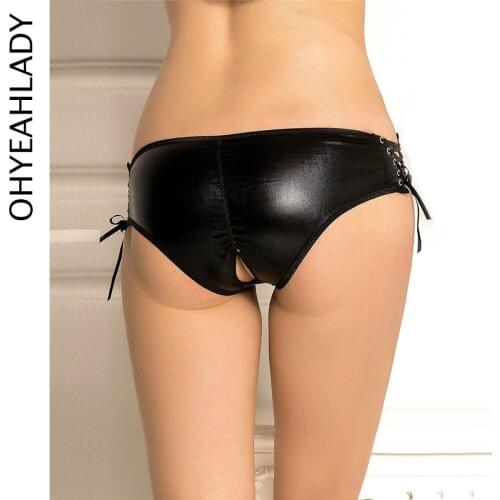 Ohyeahlady Faux Leather Panties Underpants Tangas Women Sexy Bragas Mujer Plus Size Underwear Low Waist Woman Panties PJ5125
