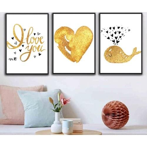 Nordic Canvas Painting Gold Love Letter Art Picture Whale Wall Art Home Decor Poster Living Room Bedroom Decor Painting No Frame