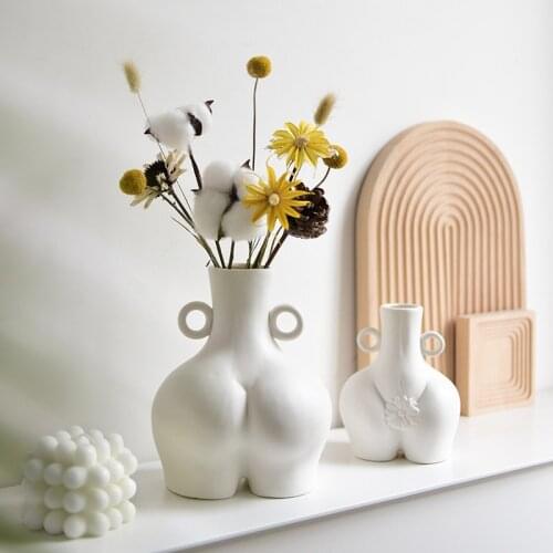 Nordic Ceramic Vase Handicraft Ornaments Female Body Art Vases Home Decoration Living Room Arrangement White Tabletop Vase