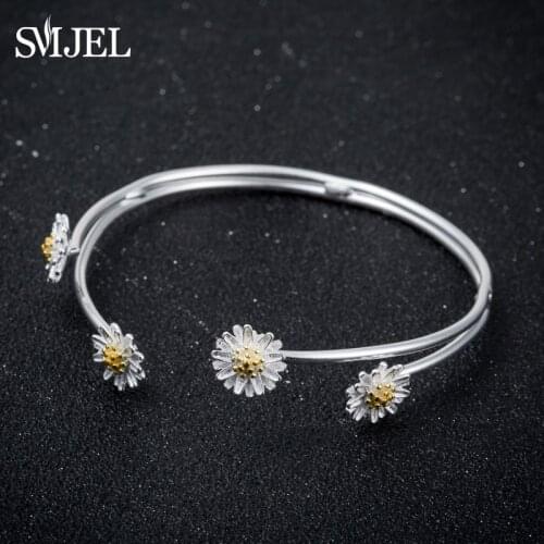 SMJEL New Fashion Jewelry Tiny Daisy Flowers Cuff Bangles Bracelet Women Ladies Jewelry Birthday Gifts Pulseiras SYSZ022