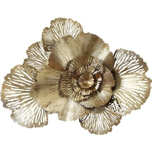 Modern Wrought Iron 3D Wall Hanging Gold Flower Wall Mural Decoration Home Livingroom Crafts Hotel Porch Wall Sticker Ornaments