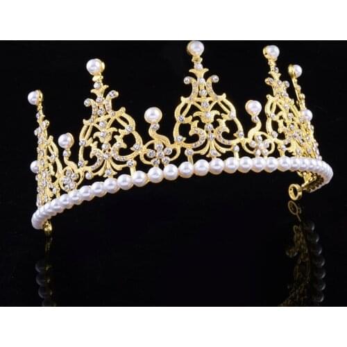 Wedding Hair Jewelry Noble Bride Wedding Dress Accessories Pearl Rhinestone Queen Crown Women Fashion Tiara Hair Decoration