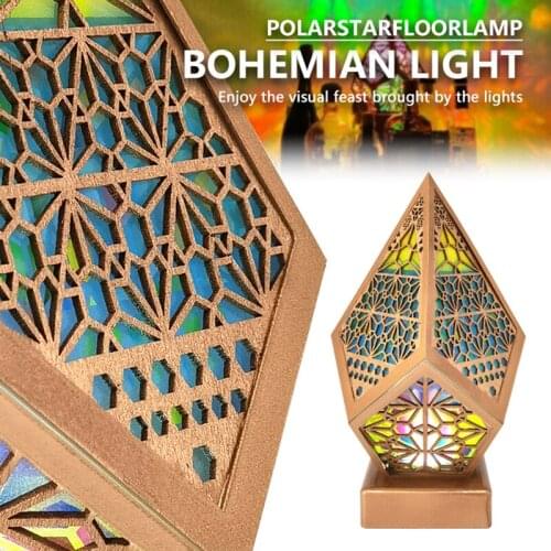 Bohemian Light Wooden Romantic Star Floor Lamp 3D Projection Hollow Art Crafts Gifts Party Decorative Household Accessories