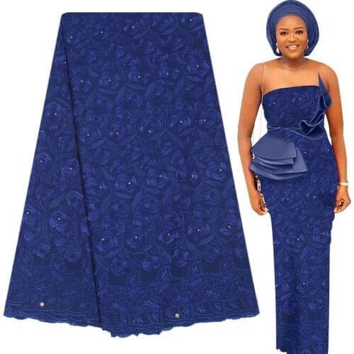 Fabricbob 2021 African Lace Fabric 5 Yards High Quality Nigerian Party Stone Soft Gown Embroidery 100% Cotton Swiss Lace Fabric