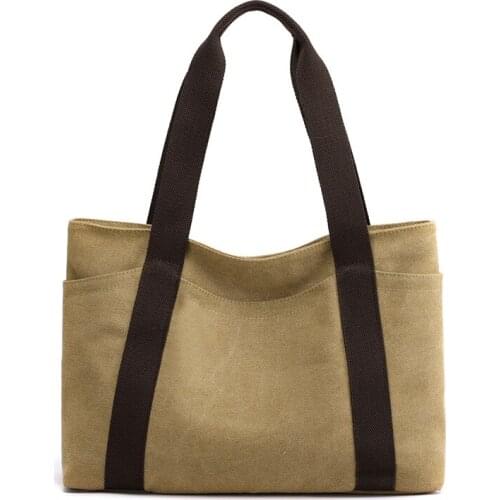 Vintage Canvas women handbag Simple Style Commute Large bag Big Capacity Casual Womens fashion bag Travel Female tote bags