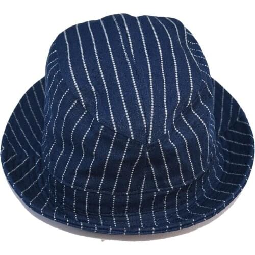 BOB DONG Vintage Wabash Stripes Indigo Bucket Hats Workwear Railroad Caps Unisex