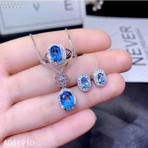 KJJEAXCMY boutique jewelry 925 sterling silver inlaid Natural blue topaz Necklace Ring earring Suit Support detection popular