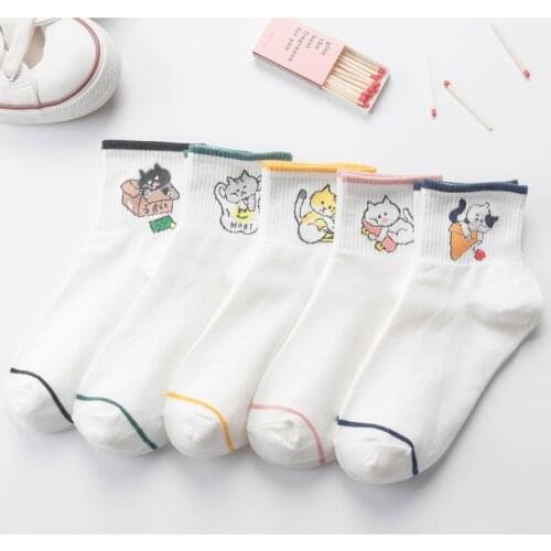 Womens Tube Socks Cartoon Cat Cotton Womens Socks Casual Fashion Socks Women Cartoon Socks Fashion Sox Manufacturers Wholesale