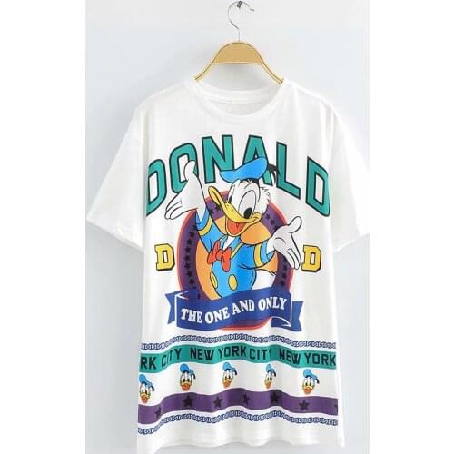 Disney Cartoon Donald Shirts for Women Print Round Neck Short-sleeved Women Fashion Clothing Graphic T-Shirts Harajuku Kawaii