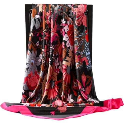 2021 Female Luxury Dustproof Kerchief Summer Square Silk Scarves Fashion 90X90CM Sunscreen Shawl Korean Popular Print Bandanna