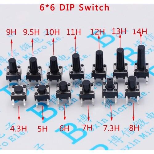100pcs/lot Touch Key Micro Switch 6 * 6 * 4.3/5/6/7/8/9/10/11/12/13 MM Button 4 pin vertical DIP sets