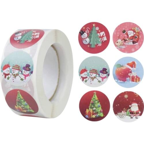 1in Merry Christmas Gift Sealing Labels Sticker 500Pcs/roll Scrapbooking Paper Sticker for Christmas Guest Gift Cards Packaging