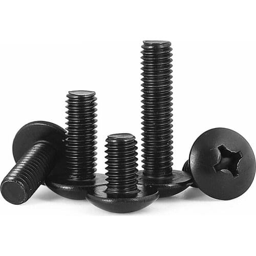 20/30/50PCS M3 M4 M5 Phillips Corss Recessed Truss Big Head Machine Screw Threaded Round Mushroom Head Bolt Black Steel