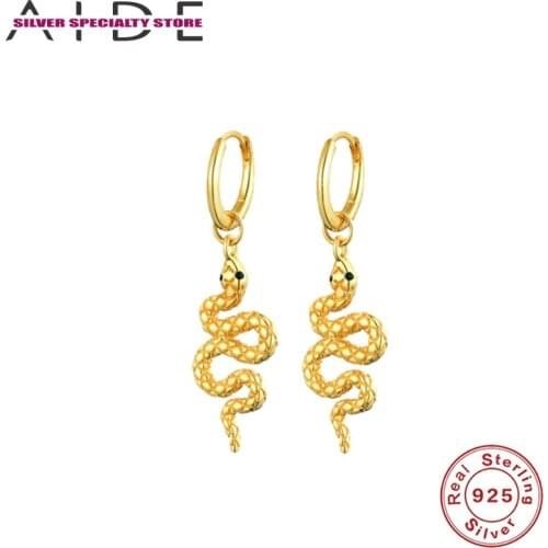 AIDE Snake Hoop Earring 925 Sterling Silver Earrings For Women Vintage Piercing Earring Fine Jewelry For Girls Pendientes Aretes